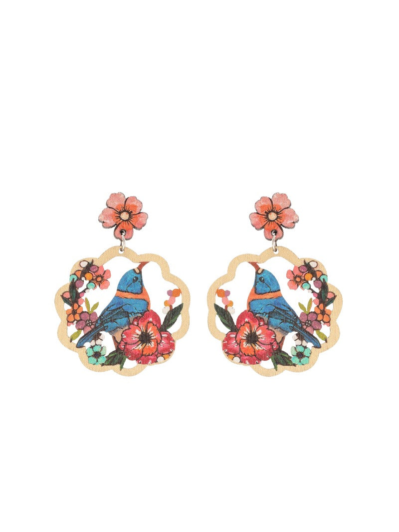 Wholesale Coconut Tree Flower Bird Hollow Round Personalized Fashion Earrings